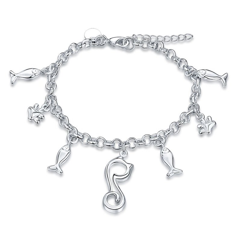 Wholesale Classic Silver Animal Cat Fish Bracelet TGSPB221