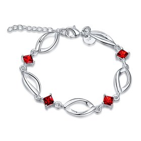 Wholesale Classic Silver Geometric Mouth Red CZ Bracelet TGSPB225