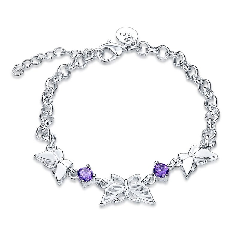 Wholesale Classic Silver Insect Butterfly Purple CZ Bracelet TGSPB235