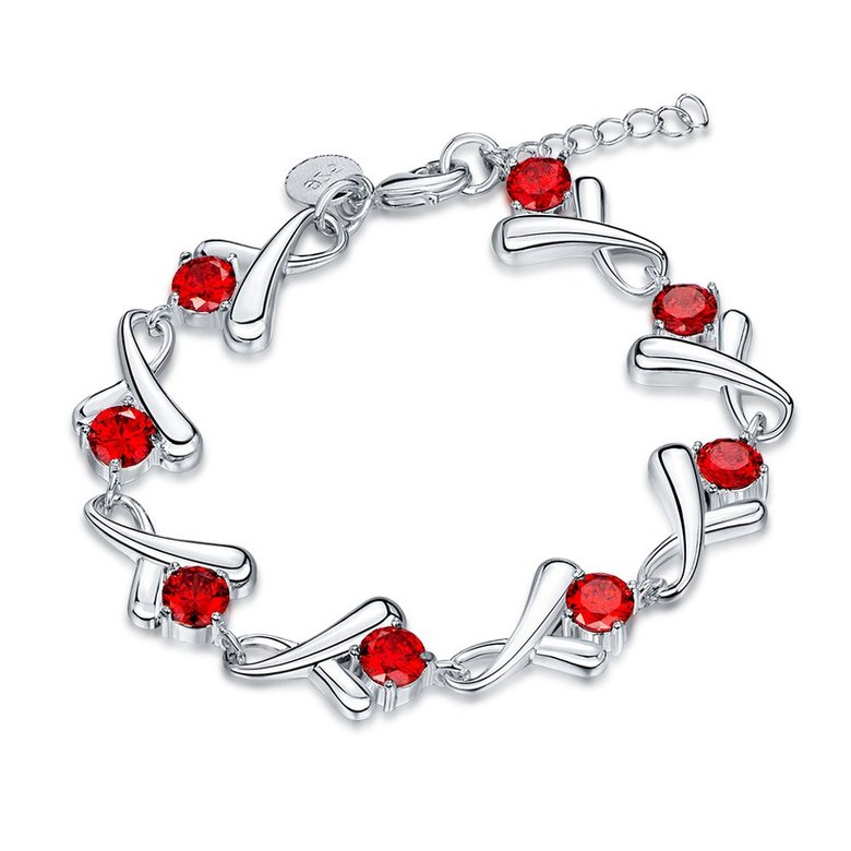 Wholesale Trendy Silver Beta letters Water Drop Red CZ Bracelet TGSPB276