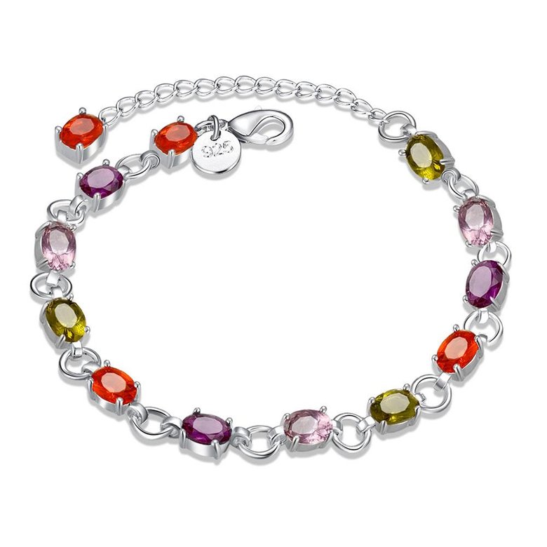 Wholesale Classic Colorful Stones clasp chain Silver Bracelet TGSPB013