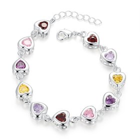 Wholesale Romantic colorful hearts Silver CZ Bracelet TGSPB016