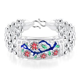 Wholesale Vintage Engraving Flower Silver Bracelet TGSPB018