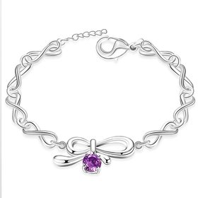 Wholesale Romantic Silver Bowknot CZ Bracelet TGSPB031