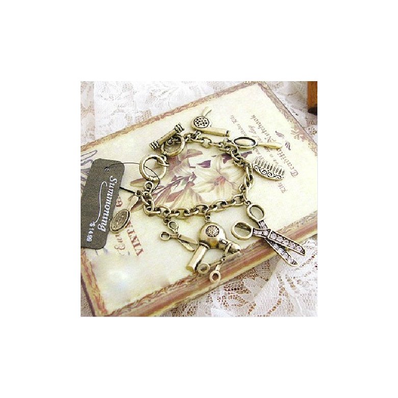 Wholesale Women Gift Fashion Bowknot Comb Charm Bracelet Gold Plate Scissor Pendant Bracelets & Anklet Bohemian Jewelry VGB002