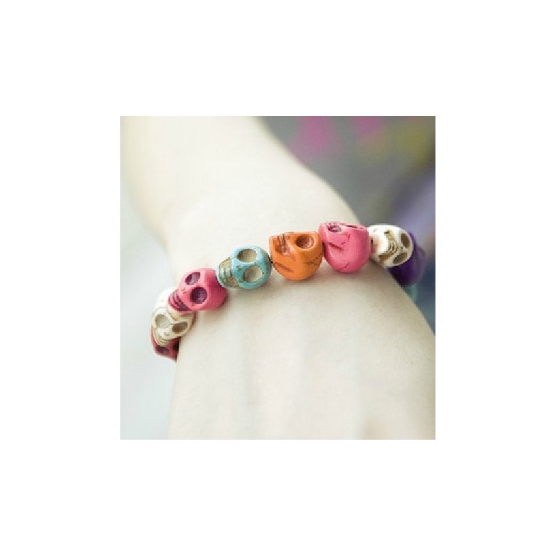 Wholesale Colorful Skull Stone Beads  Snap Buttons Bracelet Kids Girls Boys Halloween Jewelry VGB003