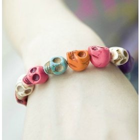 Wholesale Colorful Skull Stone Beads  Snap Buttons Bracelet Kids Girls Boys Halloween Jewelry VGB003