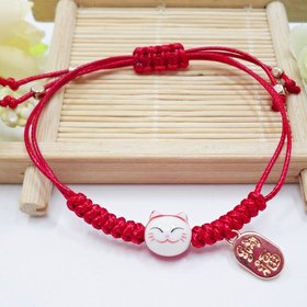 Wholesale New Arrive Handmade Cute Ceramic Lucky Cat Charm Beaded Bracelet Fortune Wish Women Bracelet VGB007