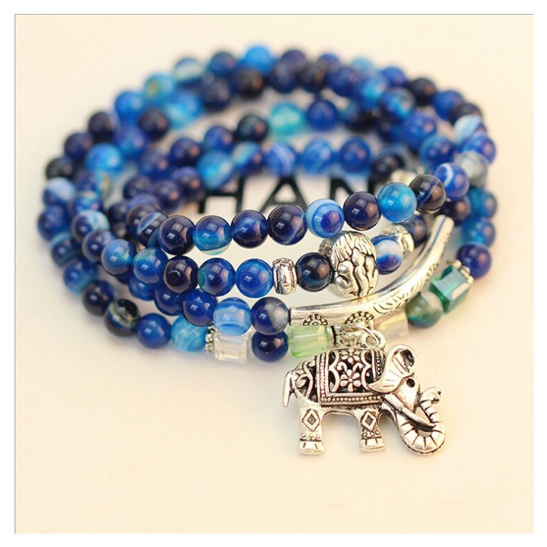 Wholesale Natural blue Agate Crystal Cat's Eye Garnet Fashion Korean-style Multilayer Beaded Bracelet Women's Baby Elephant Lucky Bracele VGB011