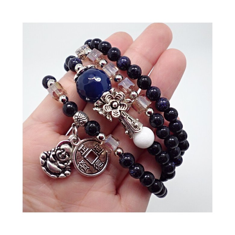 Wholesale Natural Black  Bracelet beads Strand Mala Rosary Buddhist Buddha Lover Lucky Amulet Jewelry VGB012