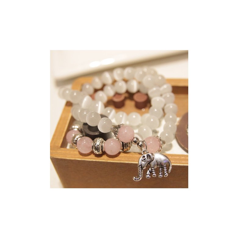 Wholesale Natural Crystal white Exquisite Elephant Pendant Multi Thai Amulets Natural Stone Ball Beaded Bracelet for Women VGB015