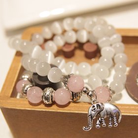 Wholesale Natural Crystal white Exquisite Elephant Pendant Multi Thai Amulets Natural Stone Ball Beaded Bracelet for Women VGB015