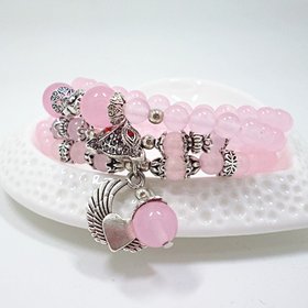 Wholesale jewelry pink crystal beads Buddhist Prayer Beads Necklace Prayer butterfly Bracelet for Women Meditation Jewelry VGB019