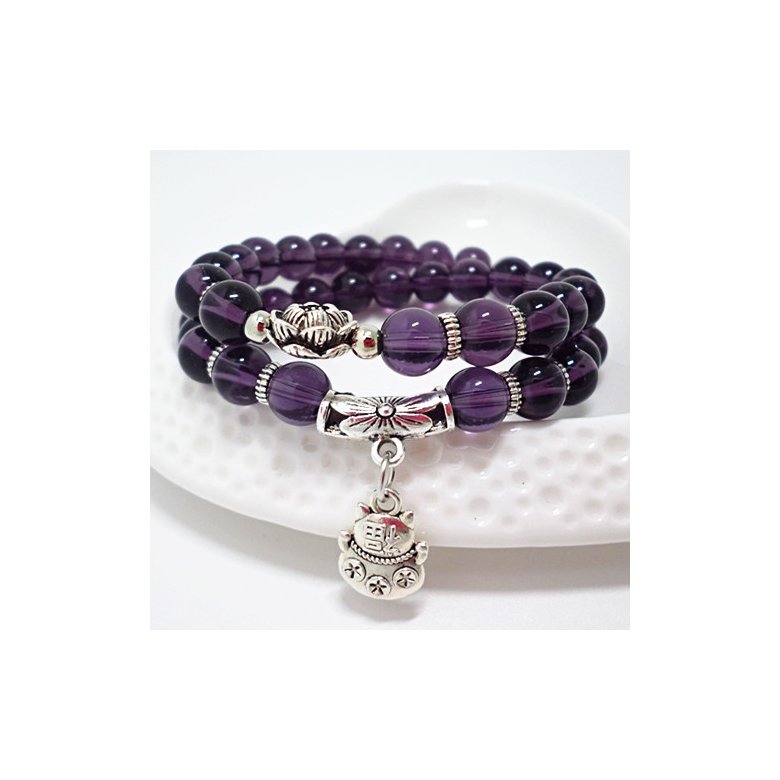 Wholesale Natural amethyst Bead Bracelet For Women Animal Lucky cats Charm Bracelets Crystal Quartzs VGB050