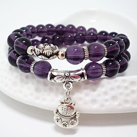 Wholesale Natural amethyst Bead Bracelet For Women Animal Lucky cats Charm Bracelets Crystal Quartzs VGB050