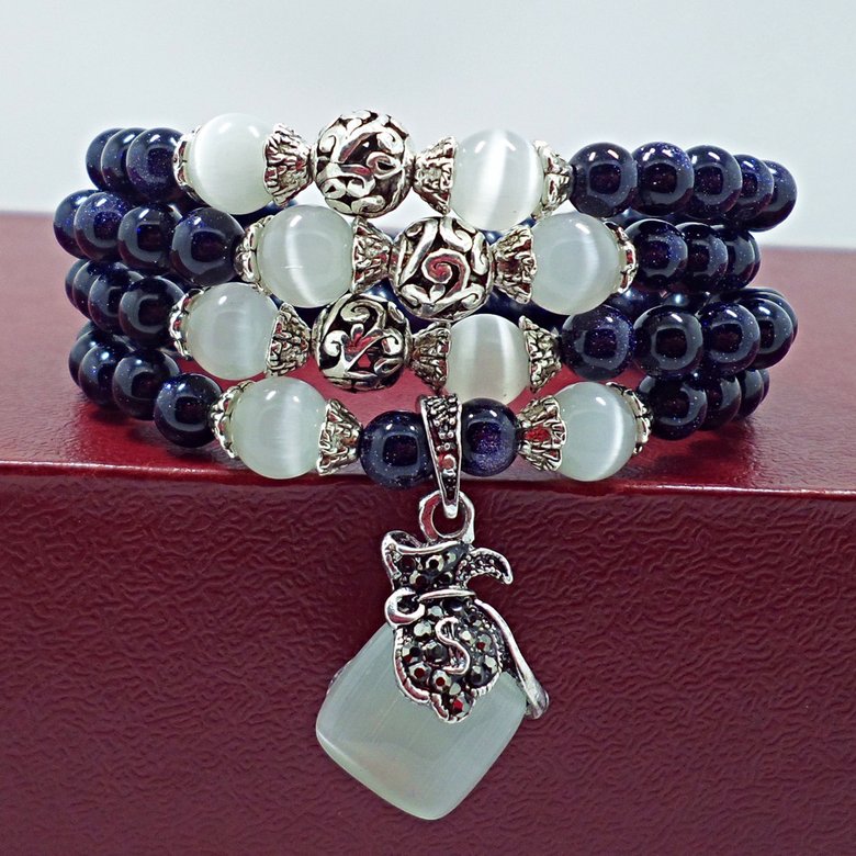 Wholesale Blue gold sand natural stone opal bracelet retro beads charms expandable fashion unisex jewelry VGB055