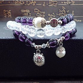 Wholesale Trendy Lucky Cats Natural Amethyst Crystal Ball Beads Elastic Bracelets For Women Fashion Hands Jewelry Lovely Bracelet VGB057