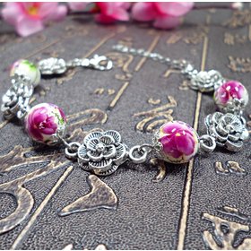 Wholesale Chinese Style Ceramic Bracelet Women Female Handmade Rose Flower Beads Charm Bracelet Hot Selling Ethic Beaded Bangles VGB068