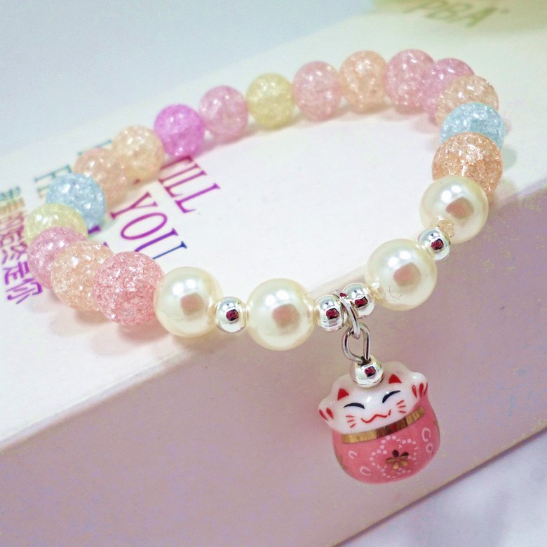 Wholesale Trendy Lucky Cats Natural Crystal Ball Beads Elastic Bracelets & Bangles For Women Fashion Hands Jewelry Lovely Bracelet VGB079