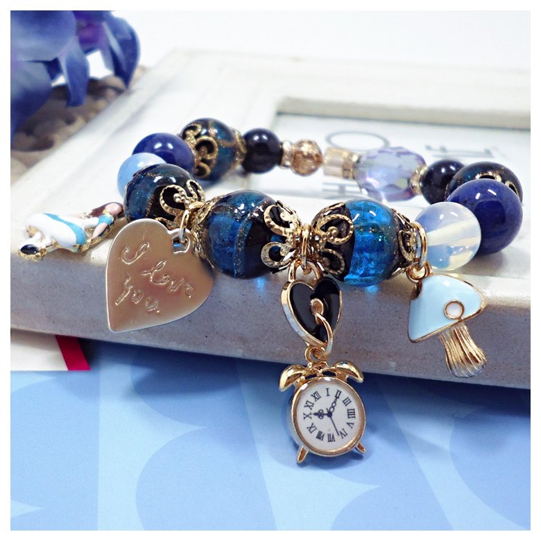 Wholesale Hot Fashion Unlimited Bangle Bracelets Charm Heart Flower blue Crystal  Beaded Bracelet For Women Jewelry 2020 VGB084