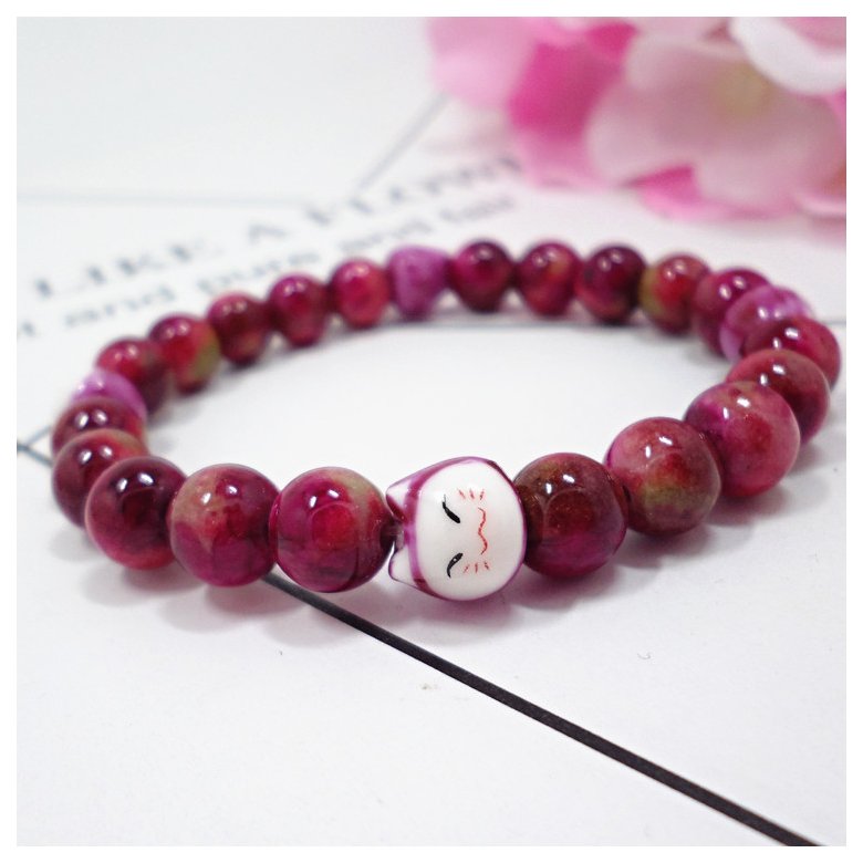 Wholesale Multicolor choice Trendy Lucky Cats Natural Crystal Beads Elastic Bracelets  For Women Fashion Hands Jewelry Lovely Bracelet VGB091