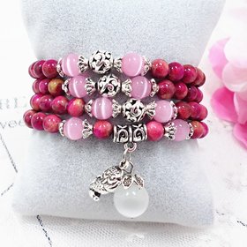 Wholesale Elephant&owl Animal Charms Bracelets For Women Men Natural  opal beads crystal Stone Charm Yoga Jewelry  VGB093