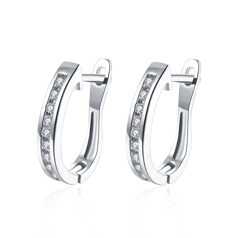 Wholesale Fashion classy Small white Crystal zircon Earrings for Woman silver color Hoop Earrings U Shape Horseshoe Earring TGCLE056