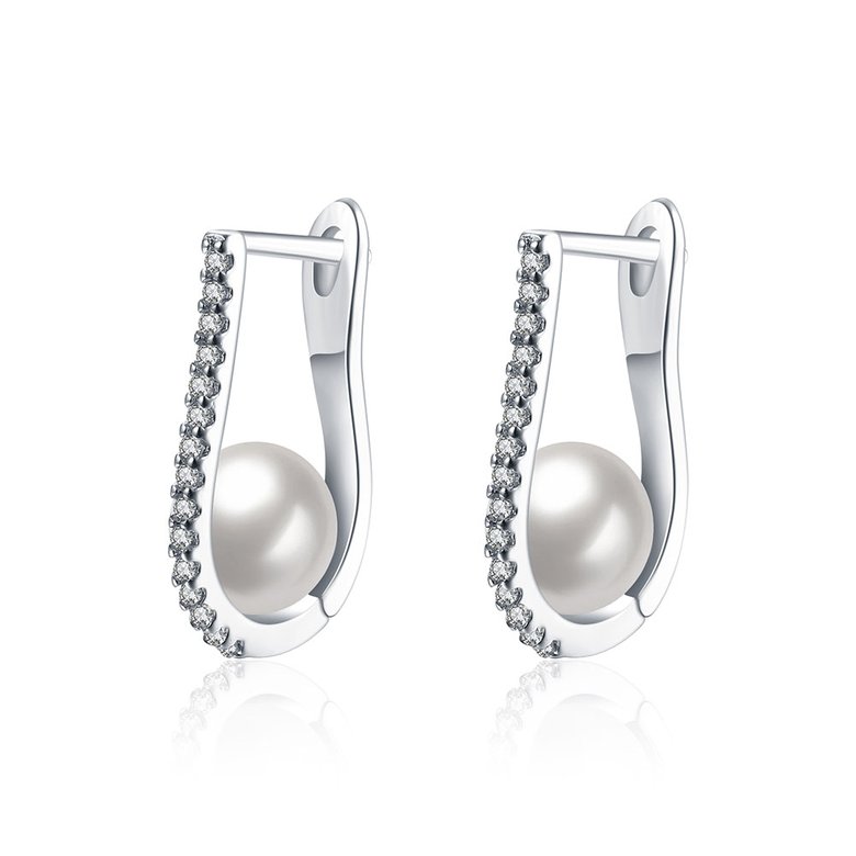 Wholesale New Fashion Luxury U Shape Silver Plated AAA Zircon Gem Stone Pearl Stud Earrings For Women Jewelry TGCLE064