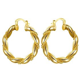 Wholesale New Fashion 24K Gold Color Hoop Earrings for Women Vintage Twist C Shape Circle Hoop Earrings Jewelry TGCLE072