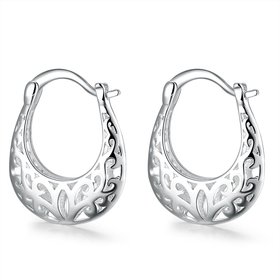 Wholesale Trendy Silver Geometric Clip Earring Classic U shape Hollow Flower Earrings Charm Women Party Gift Fashion Engagement Jewelry TGCLE037