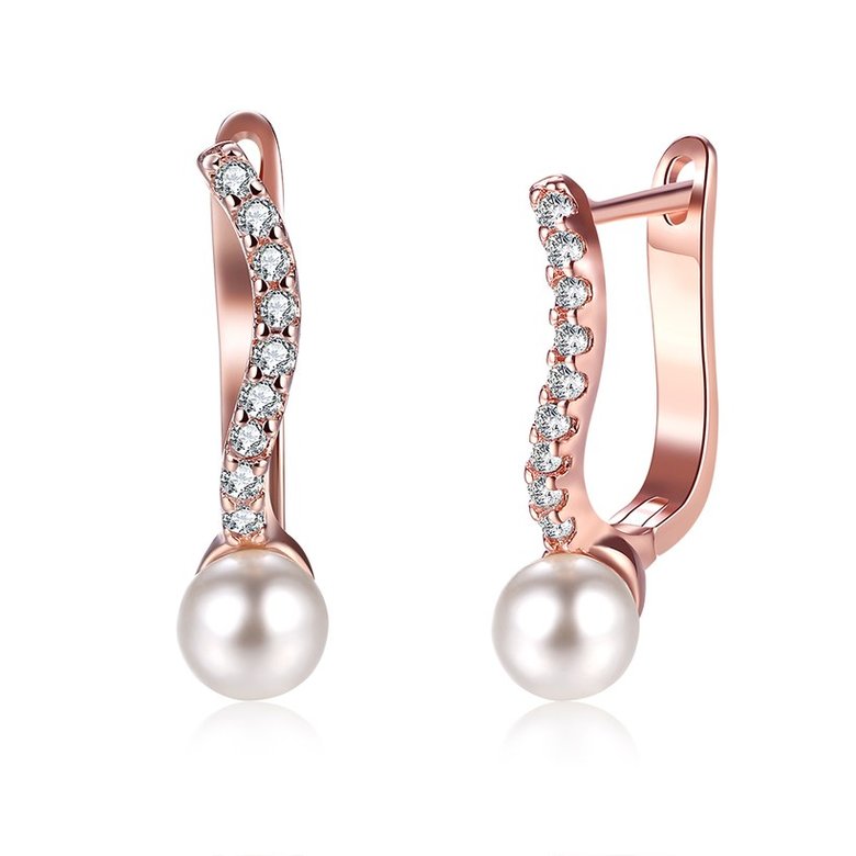 Wholesale Trendy rose gold Titanium Zirconia Crystal U shape Drop Earrings With Imitation Pearls for Women Bridal Wedding Jewelry TGCLE141
