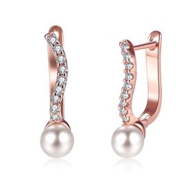 Wholesale Trendy rose gold Titanium Zirconia Crystal U shape Drop Earrings With Imitation Pearls for Women Bridal Wedding Jewelry TGCLE141