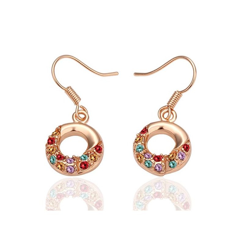 Wholesale hot sale Rose Gold Earrings Round colorful Zircon Hanging Dangle Earrings Drop Earring Fashion Wedding jewelry TGGPDE051