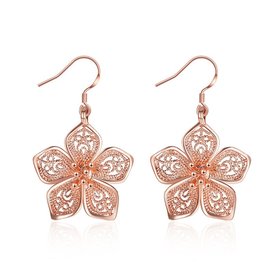 Wholesale Trendy hot selling rose gold Hollow Flower Hoop Earrings For Women Girl Anniversary Gift TGGPDE056