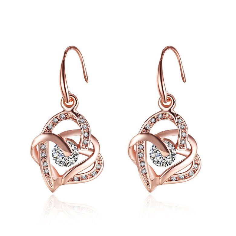 Wholesale Romantic Rose Gold Heart-Shaped AAA Zircon Earrings Charm Women Jewelry Fashion Wedding Party Gift TGGPDE058