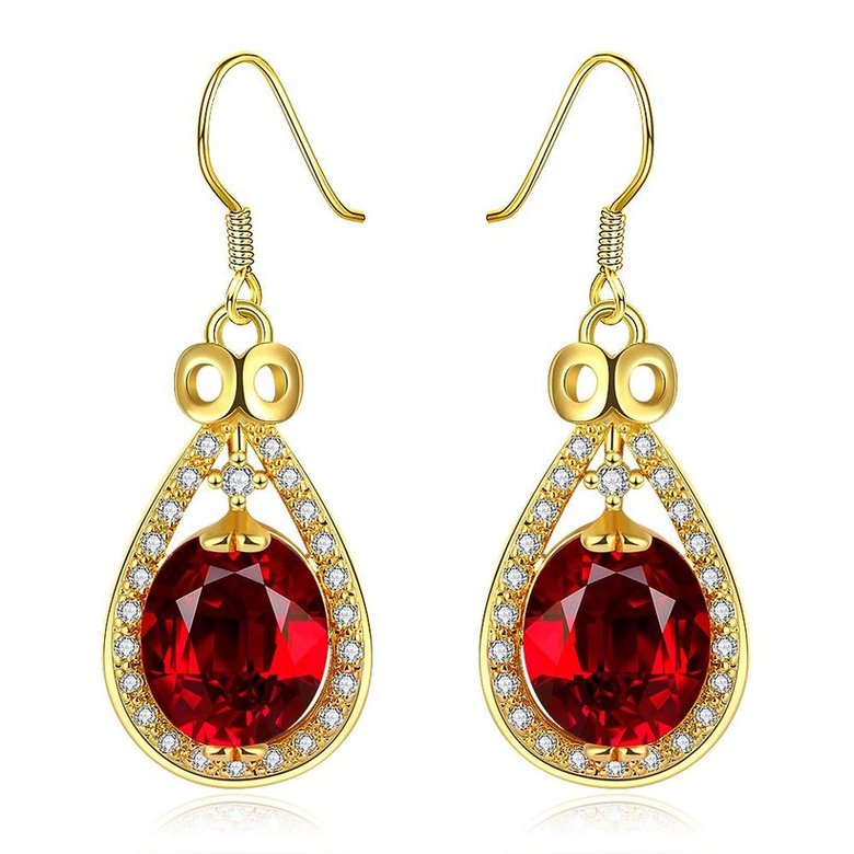 Wholesale Fashion classic Womens dangle Earrings Water Drop Shaped Red Stone CZ Gold Earrings For Woman Jewelry Dropshipping TGGPDE076