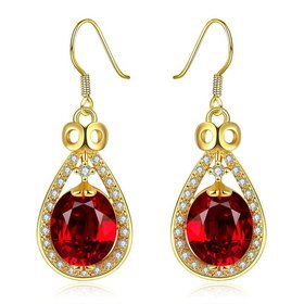 Wholesale Fashion classic Womens dangle Earrings Water Drop Shaped Red Stone CZ Gold Earrings For Woman Jewelry Dropshipping TGGPDE076