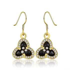 Wholesale Fashion Classic 24K Gold Plated Rhinestone Dangle Earring clover black earring jewelry  TGGPDE079