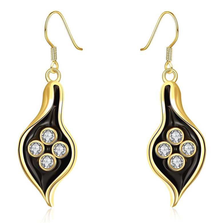 Wholesale Fashion Classic 24K Gold Plated Rhinestone Dangle Earring leaf shape black earring jewelry  TGGPDE087