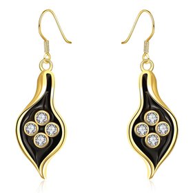 Wholesale Fashion Classic 24K Gold Plated Rhinestone Dangle Earring leaf shape black earring jewelry  TGGPDE087