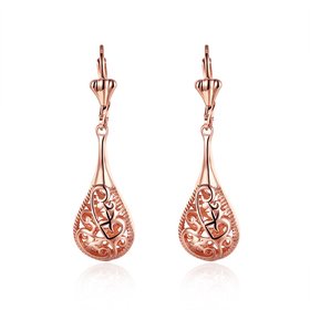 Wholesale New Unique Long Earrings Women Wedding Fine Cute Fine Jewelry Rose Gold Hollow Carving Vintage water drop Dangle Earrings TGGPDE105