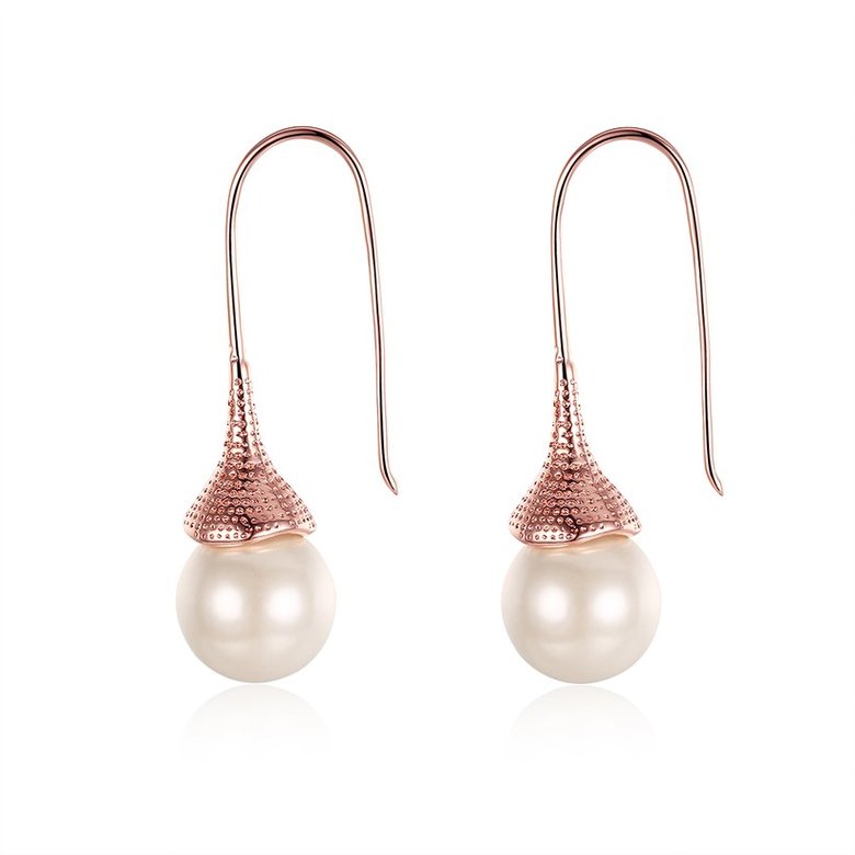 Wholesale Elegant Round Imitation Pearl Dangle Earrings rose gold Dazzling Women Engagement Wedding Graceful Accessories Fashion Earrings TGGPDE106