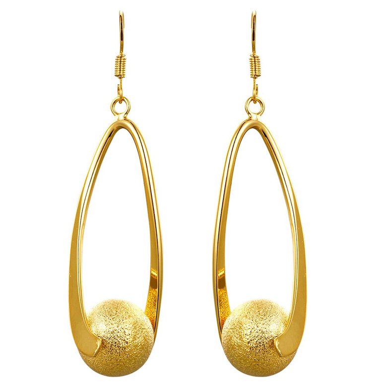 Wholesale Gold Color Sand Matt Surface Finish Ball Drop Women Dangle Earrings Stainless Steel Elegant Lady Female Party Jewelry TGGPDE165