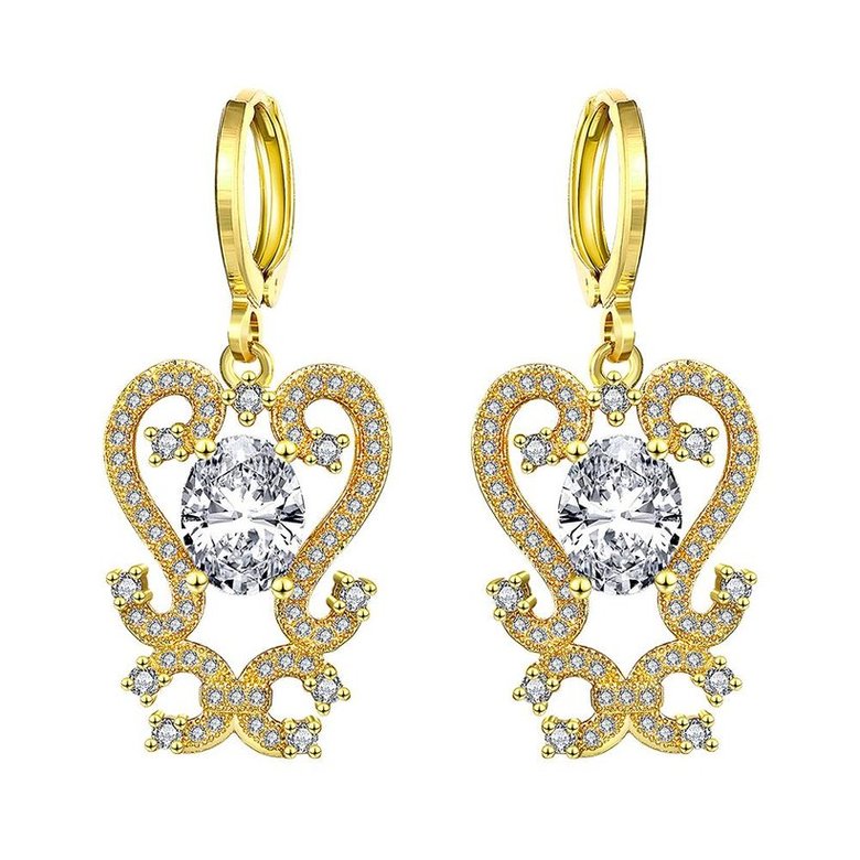 Wholesale Gold Color Carve patterns zircon Women Dangle Earrings Elegant Lady Female wedding Party Jewelry TGGPDE174