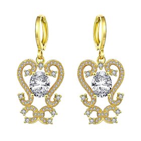 Wholesale Gold Color Carve patterns zircon Women Dangle Earrings Elegant Lady Female wedding Party Jewelry TGGPDE174
