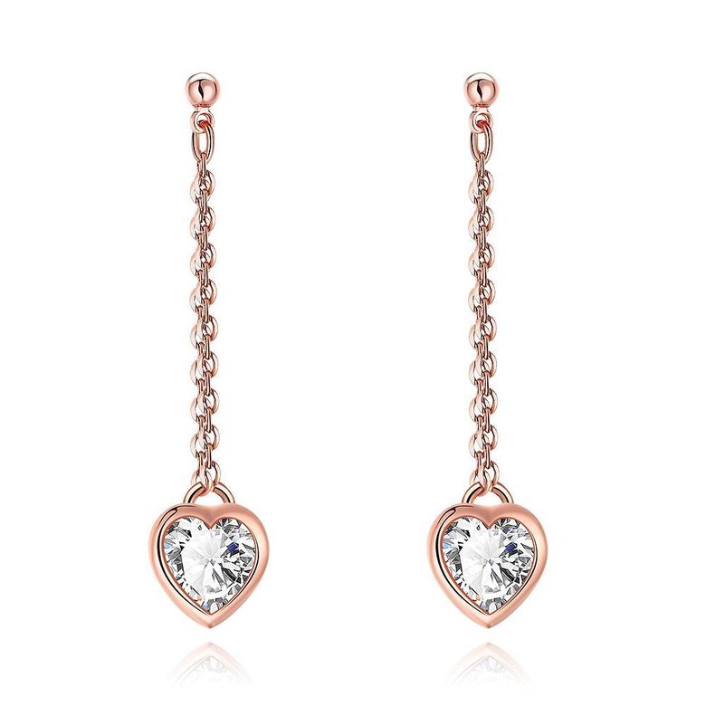 Wholesale New Fashion rose gold heart shape white zircon Long Earrings romantic Cute Dangle Earrings Women Wedding fine Jewelry TGGPDE023