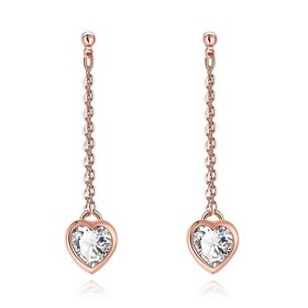 Wholesale New Fashion rose gold heart shape white zircon Long Earrings romantic Cute Dangle Earrings Women Wedding fine Jewelry TGGPDE023