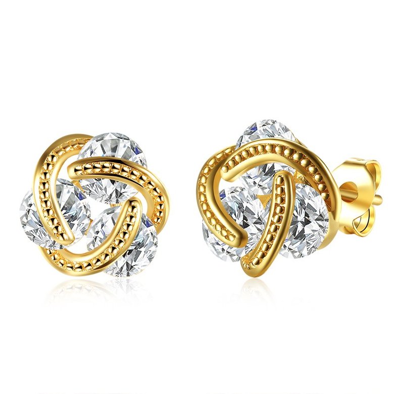 Wholesale Trendy 24K Gold Plated White CZ Stud Earring Romantic Infinite love with Crystal Earring for Wedding Brand Jewelry Gift TGGPE103
