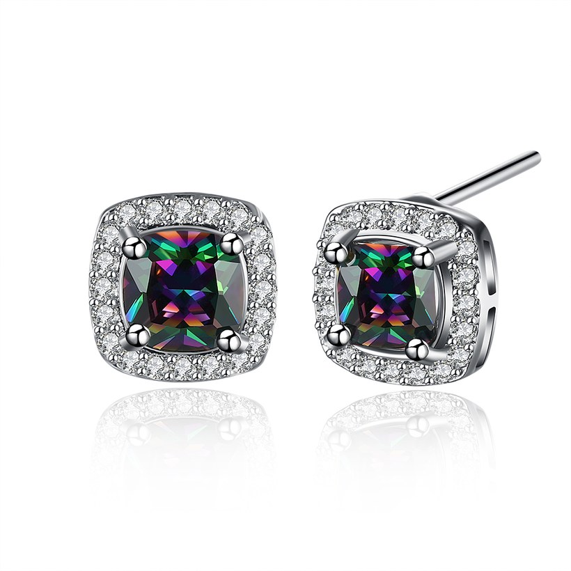 Wholesale Luxury popular Crystal Black Zircon Stone Earrings Square Earrings Silver Color Wedding Earrings For Women TGGPE006