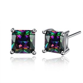 Wholesale Retro Luxury popular Crystal Black Zircon Stone Earrings Multicolour Square Earrings Silver Color Wedding Earrings For Women TGGPE007